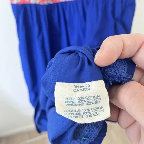 Anthropologie EDME & ESYLLTE Graphical Dress Blue Orange Bow Back - Size 10 - Picture 9 of 10